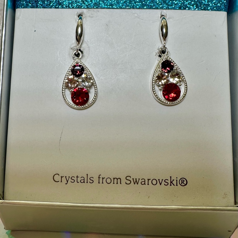 Swarovski Ruby Red and Silver Drop Earrings